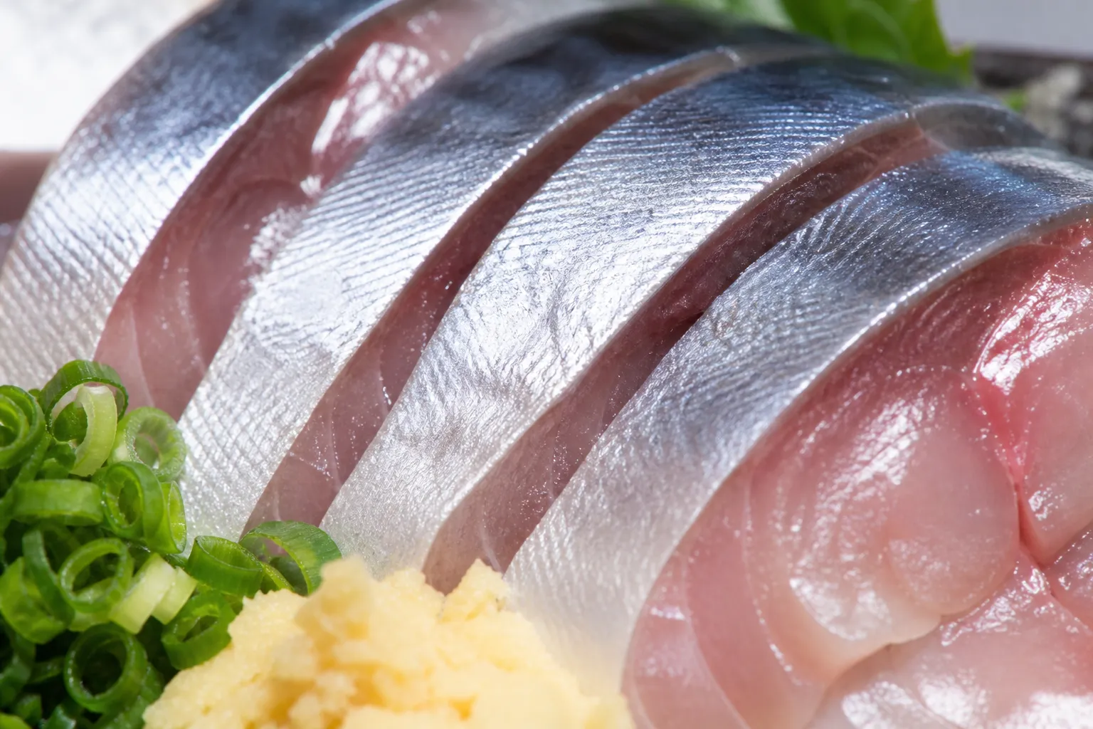 Close-up of seki-saba sashimi
