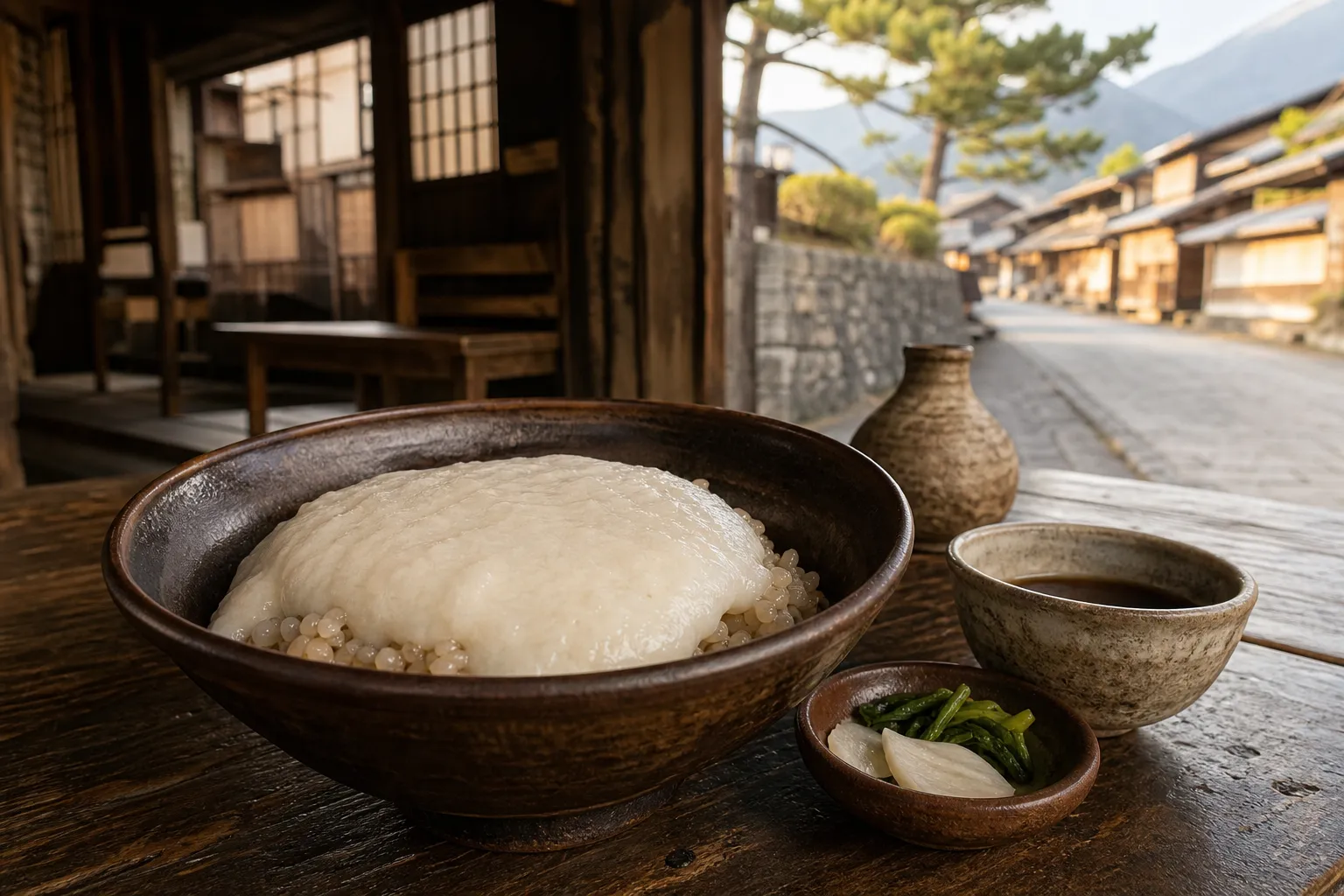 Tororo-jiru over barley rice at a historic Mariko teahouse
