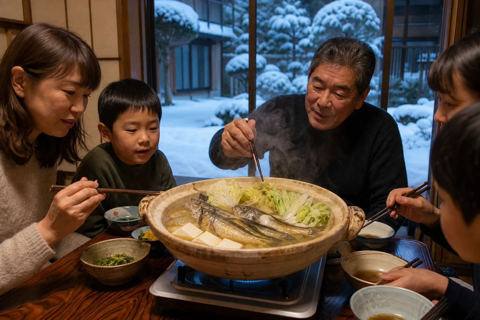 Shottsuru-nabe served in a typical setting