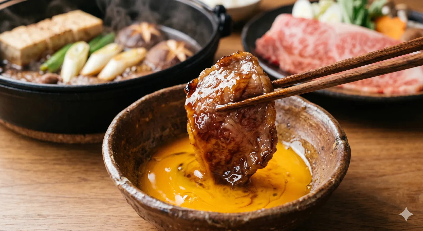 Sukiyaki served in a typical setting