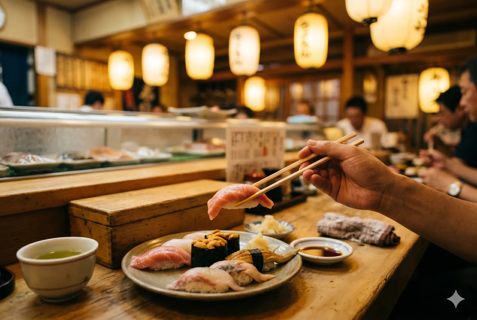 Sushi served in a typical setting
