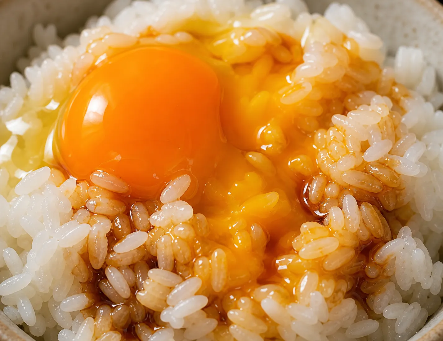 Close-up of Tamago Kake Gohan