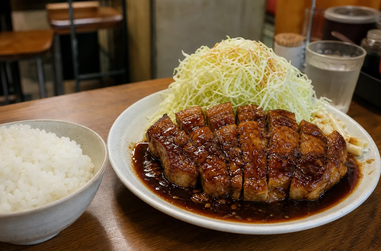 Tonteki served in a typical setting