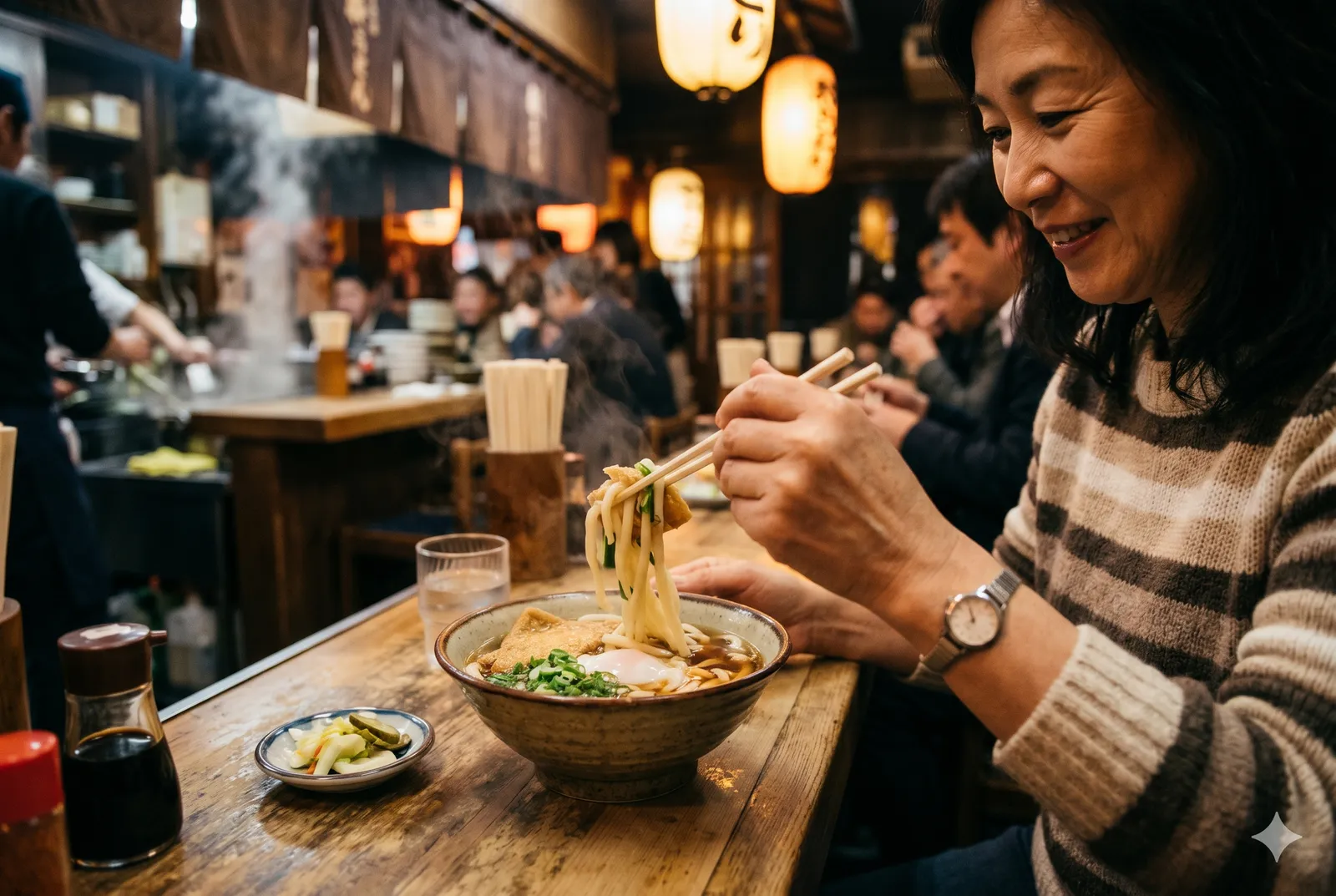 Udon served in a typical setting