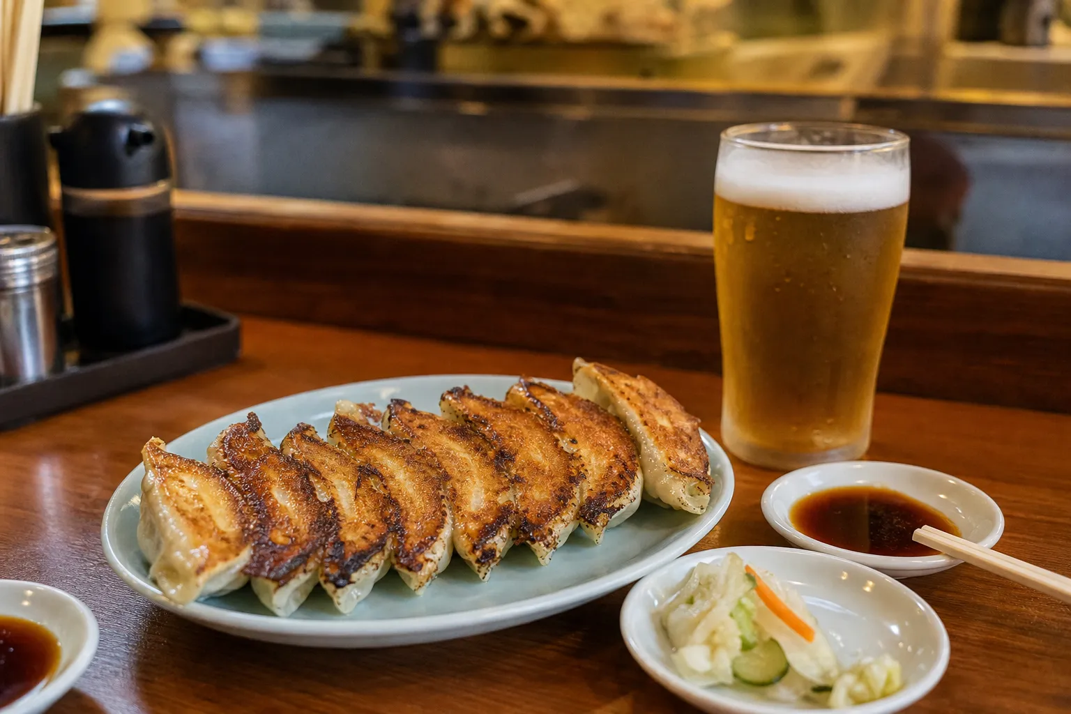 A plate of Utsunomiya gyoza at a local shop
