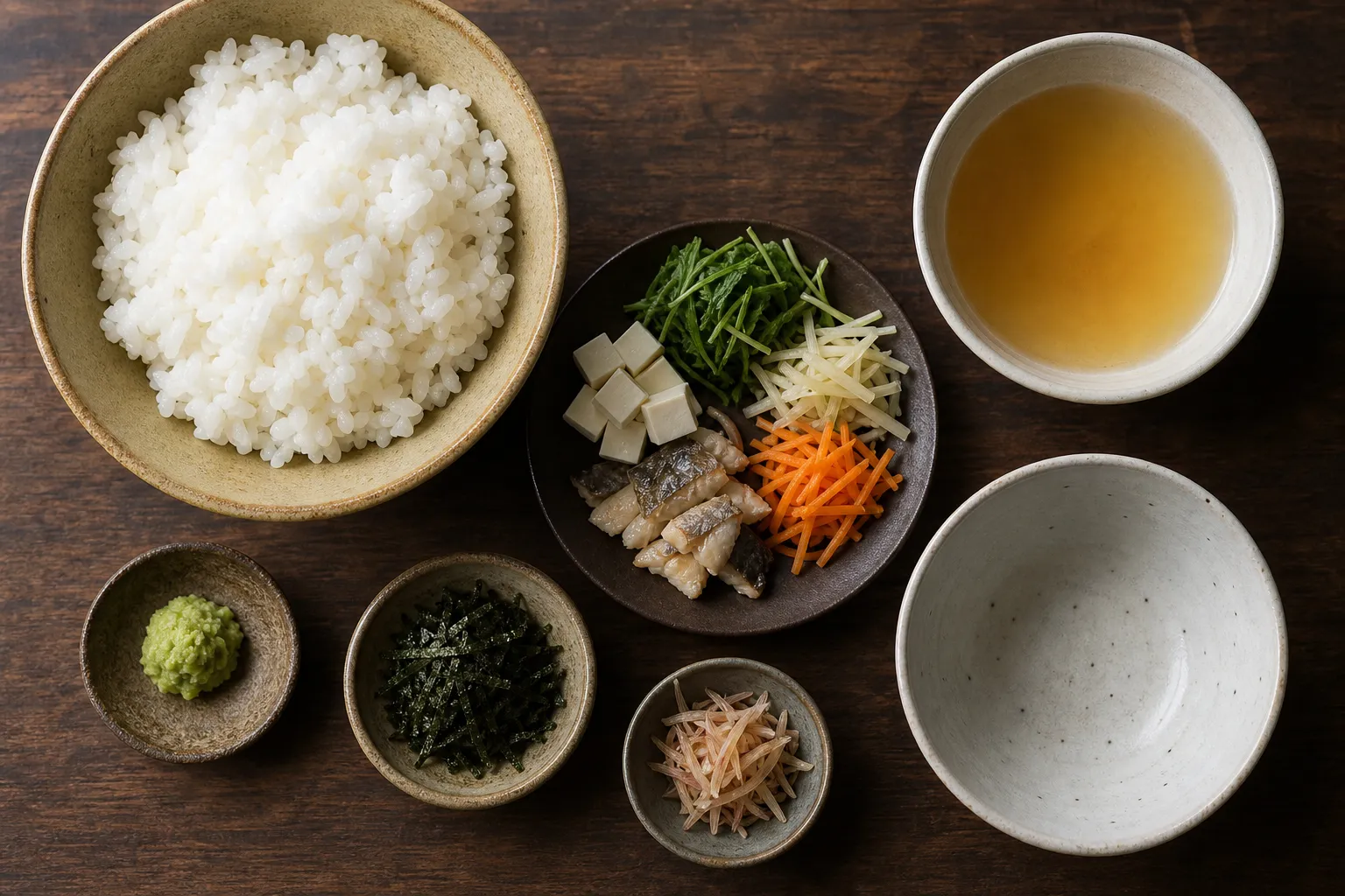 Preparing the simmered fillings and burying them under rice