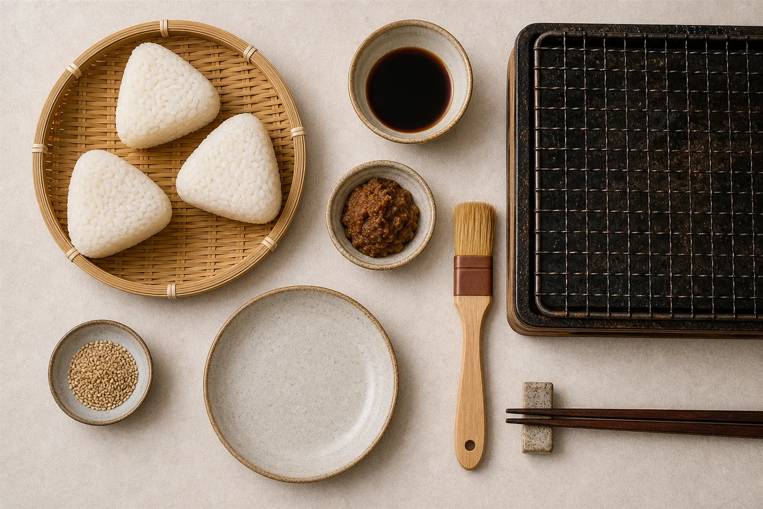 The ingredients and making of Yaki-onigiri