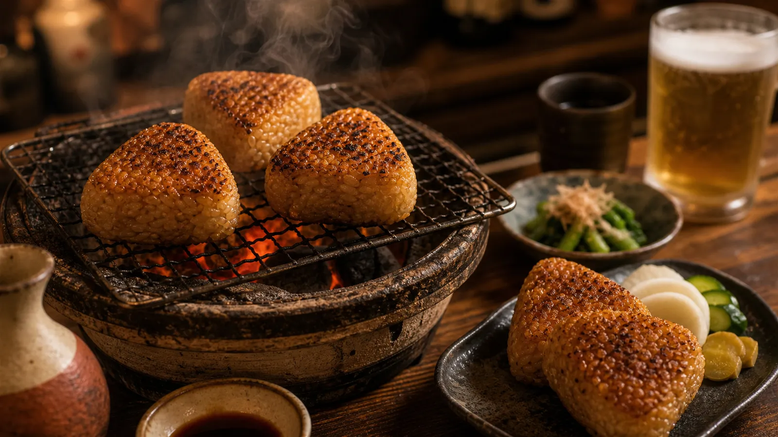 Yaki-onigiri served in a typical setting