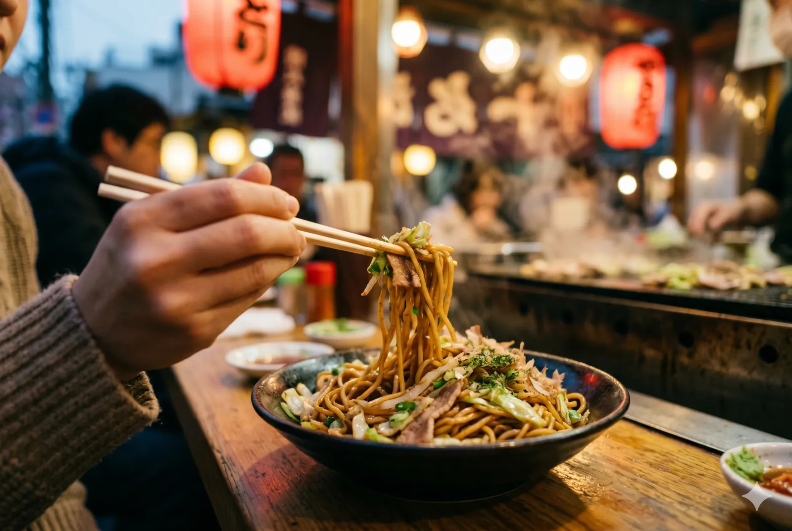 Yakisoba served in a typical setting