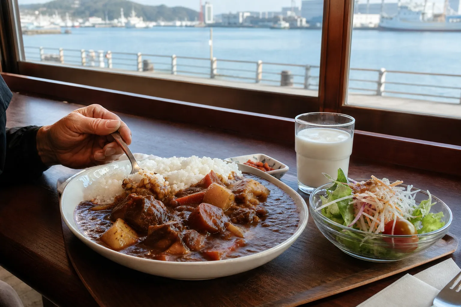 Yokosuka Navy Curry served in a typical setting