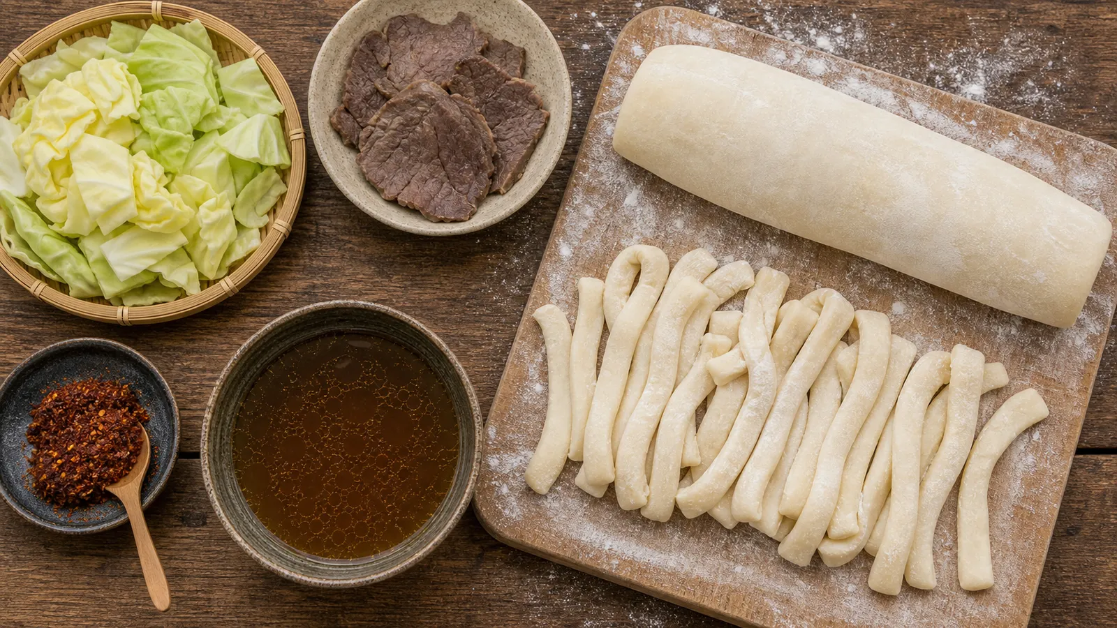 The ingredients and making of Yoshida udon