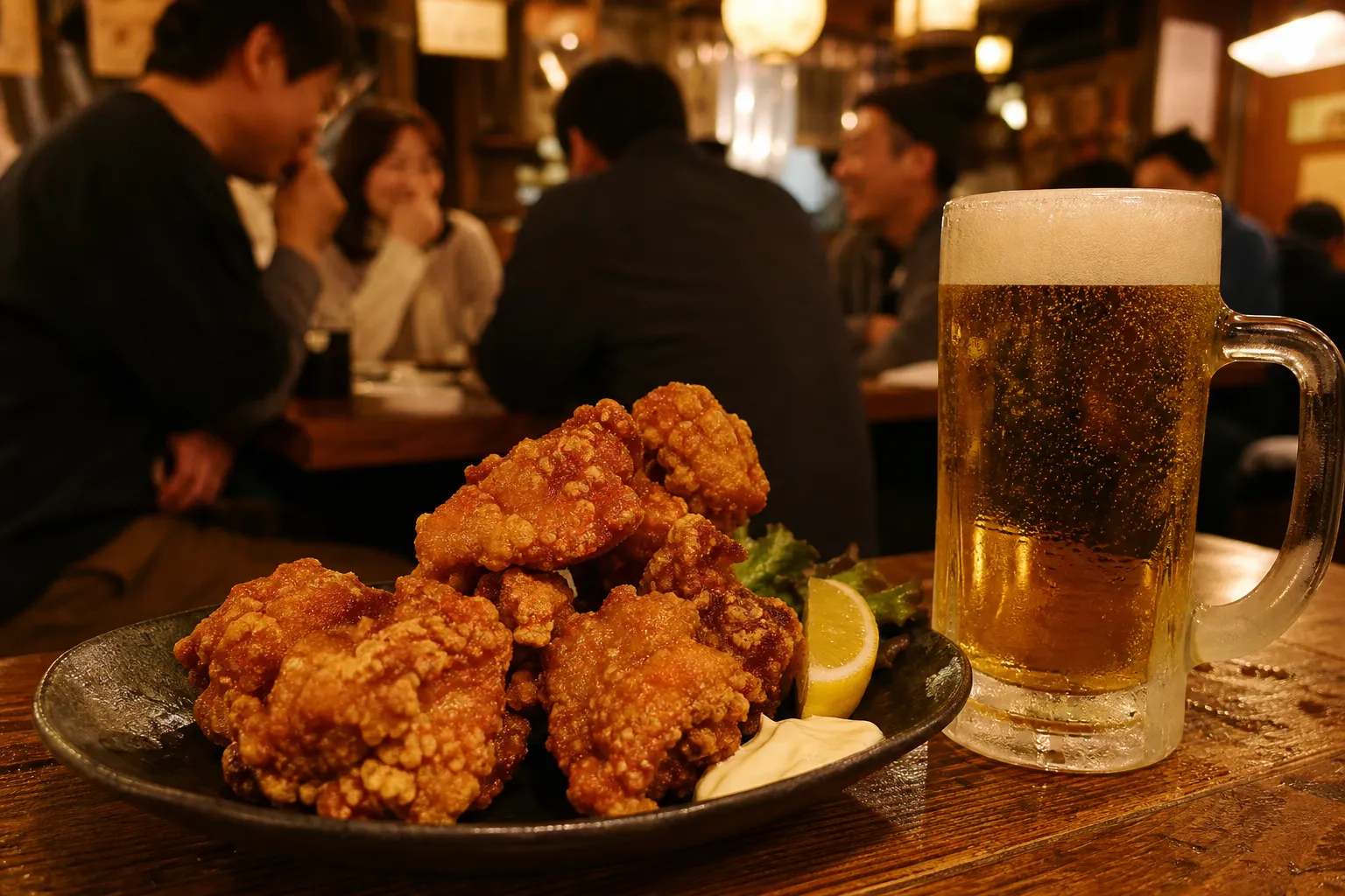 Zangi served at a lively Hokkaido izakaya at night